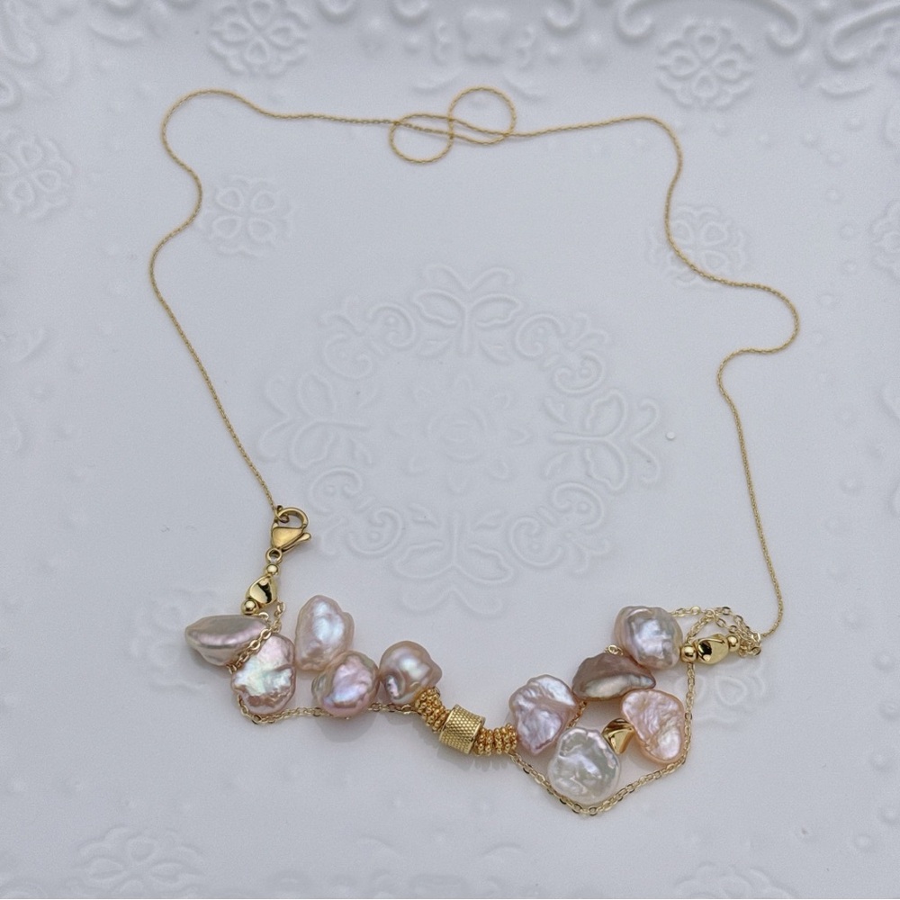 X271 Handmade Freshwater Baroque Pearl Stainless Steel Necklace